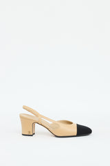Chanel Beige & Black Leather Slingback Heel