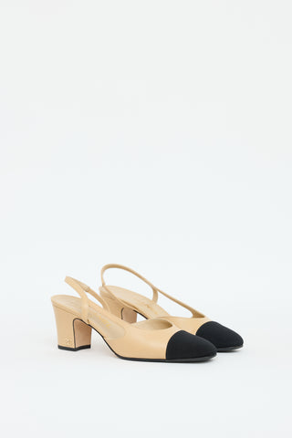 Chanel Beige & Black Leather Slingback Heel