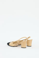 Chanel Beige & Black Leather Slingback Heel