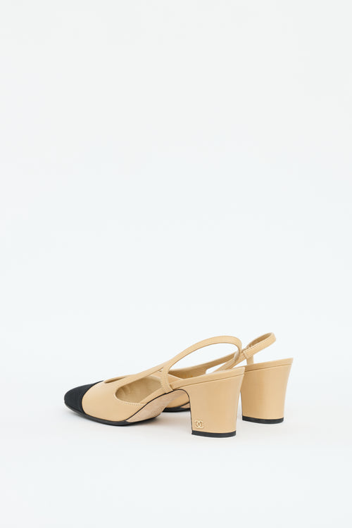 Chanel Beige & Black Leather Slingback Heel