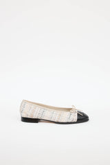 Chanel Tweed & Leather CC Logo Ballet Flat