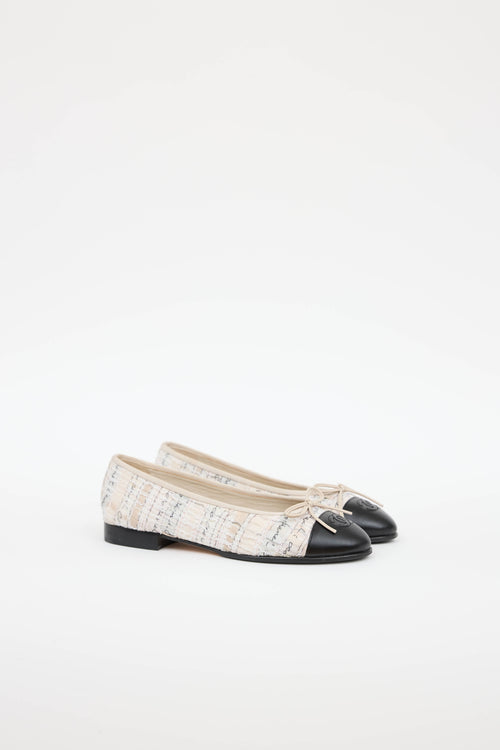 Chanel Tweed & Leather CC Logo Ballet Flat