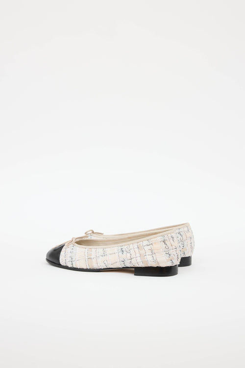 Chanel Tweed & Leather CC Logo Ballet Flat
