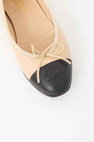 Chanel Beige & Black Leather CC Ballet Flat