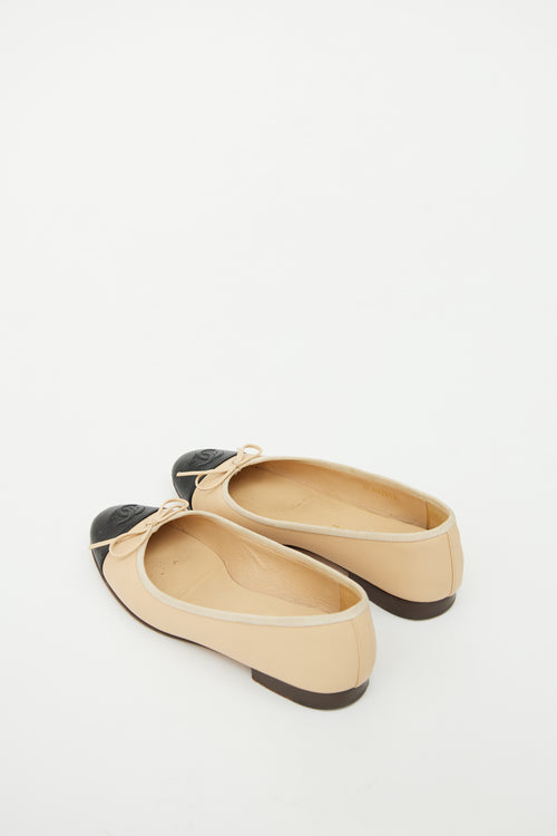 Chanel Beige & Black Bow Ballet Flat