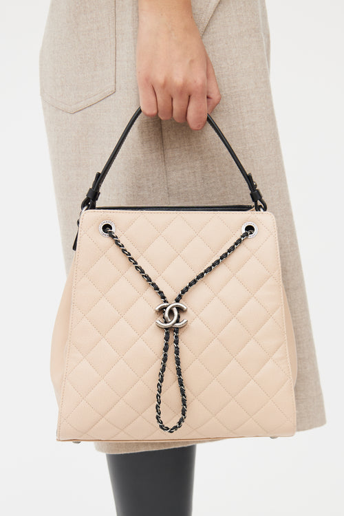 Chanel Beige & Black Caviar Quilted Bucket Bag