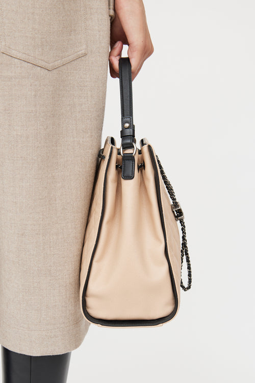 Chanel Beige & Black Caviar Quilted Bucket Bag