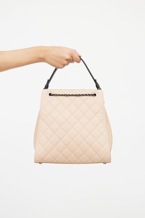 Chanel Beige & Black Caviar Quilted Bucket Bag