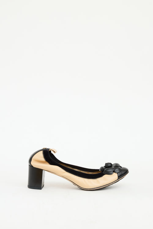 Chanel Beige & Black Leather Camelia Heel