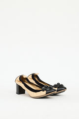 Chanel Beige & Black Leather Camelia Heel