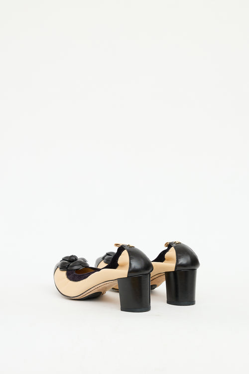 Chanel Beige & Black Leather Camelia Heel