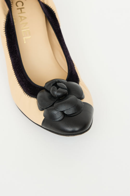 Chanel Beige & Black Leather Camelia Heel