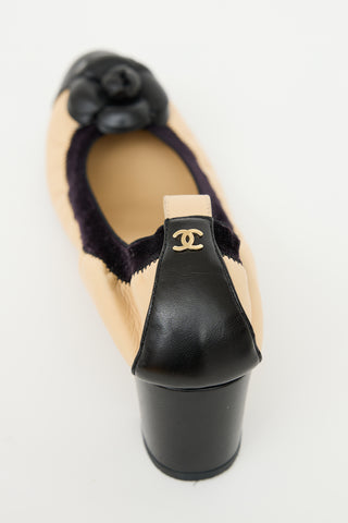 Chanel Beige & Black Leather Camelia Heel