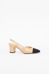 Chanel Beige & Black Cap Toe Slingback Heel