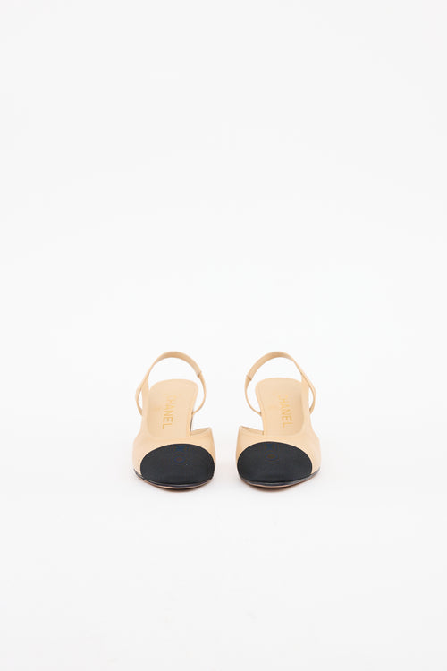 Chanel Beige & Black Cap Toe Slingback Heel
