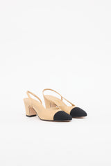 Chanel Beige & Black Cap Toe Slingback Heel