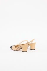 Chanel Beige & Black Cap Toe Slingback Heel