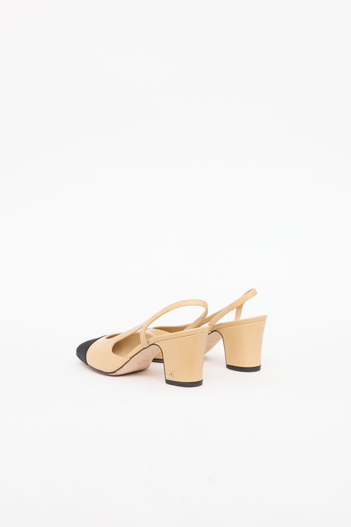 Chanel Beige & Black Cap Toe Slingback Heel