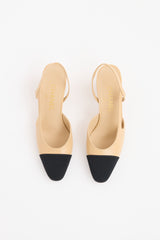 Chanel Beige & Black Cap Toe Slingback Heel