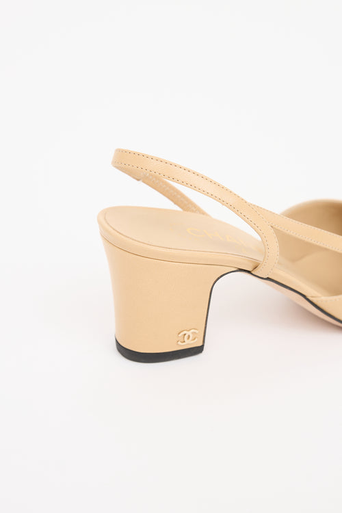 Chanel Beige & Black Cap Toe Slingback Heel