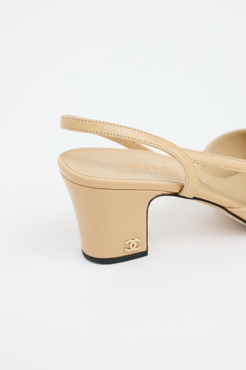 Chanel Beige & Black Leather Slingback Heel