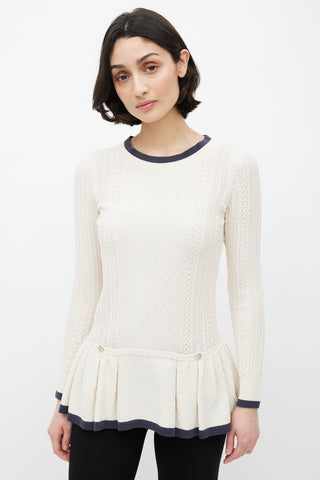Chanel Beige Cable Knit Peplum Top
