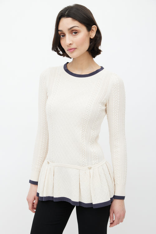 Chanel Beige Cable Knit Peplum Top