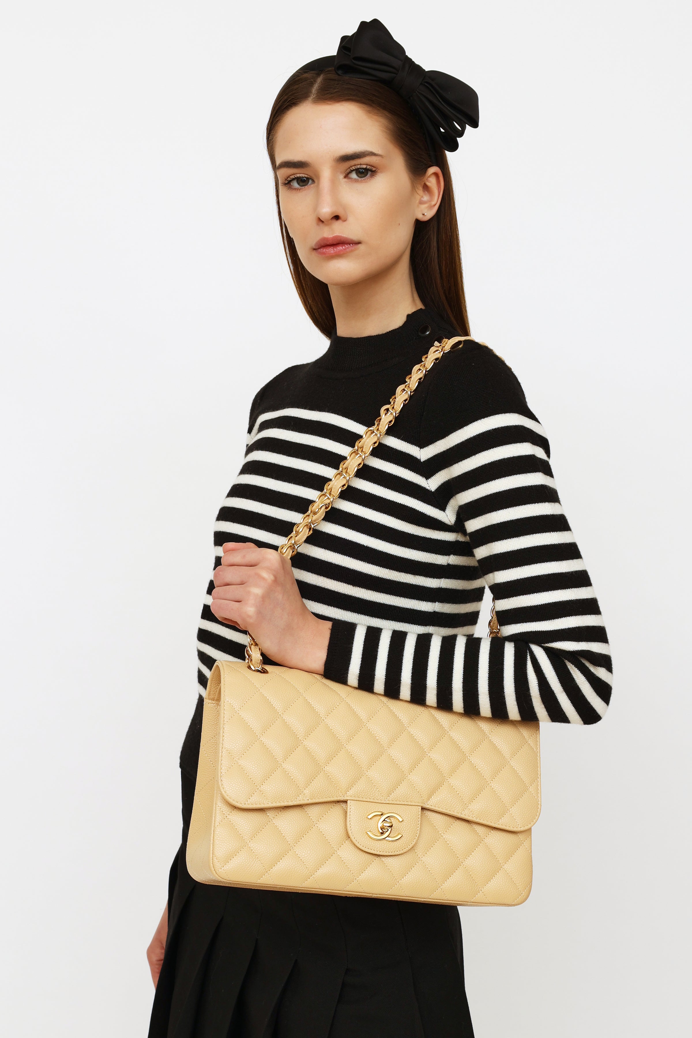 Chanel // 2014 Beige Caviar Leather Jumbo Double Flap Bag – VSP Consignment