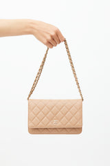 Chanel Beige Caviar Petite Maroquinerie Wallet On Chain Bag