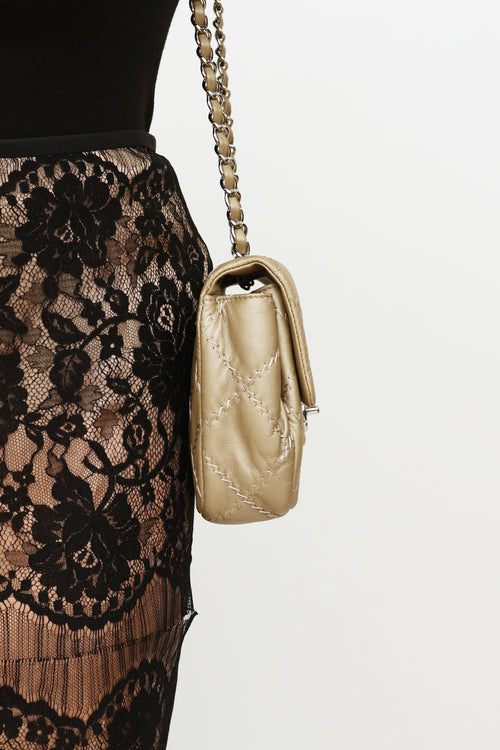 Chanel 2011 Taupe Wild Stitch Single Flap Shoulder Bag