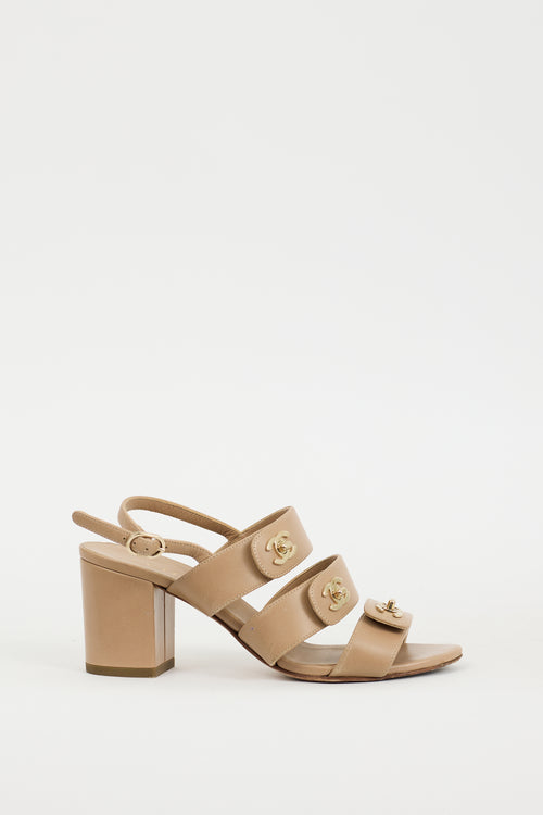 Chanel Beige & Gold Leather Strappy Sandal