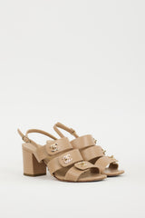 Chanel Beige & Gold Leather Strappy Sandal
