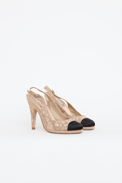 Chanel Laser Cut Leather Lace Slingback Heel