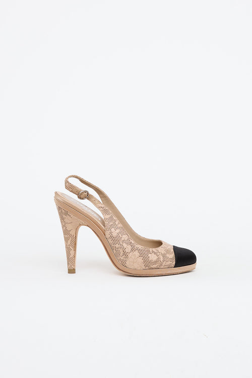 Chanel Laser Cut Leather Lace Slingback Heel