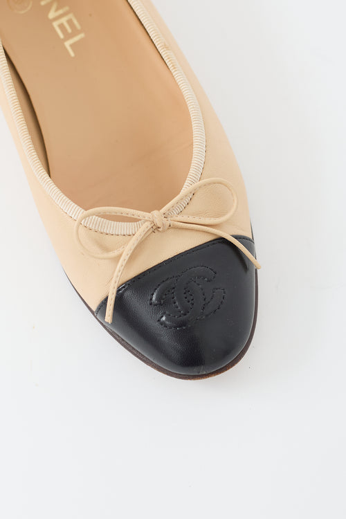 Chanel Beige & Black Bow Ballet Flat