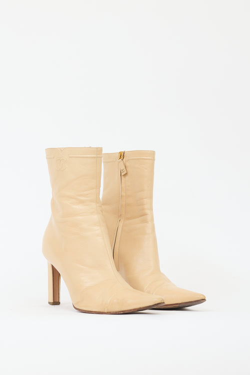 Chanel Cream Leather CC Ankle Boot