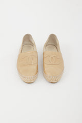 Chanel Beige Patent Leather CC Espadrille