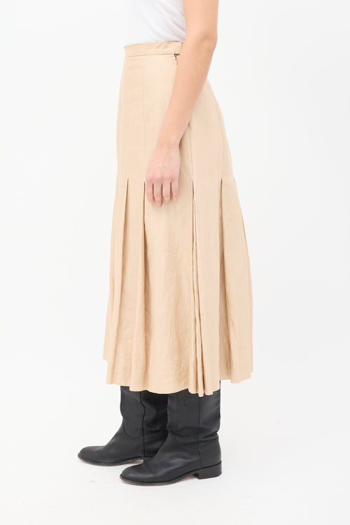 Chanel Vintage Beige Linen Pleated Midi Skirt