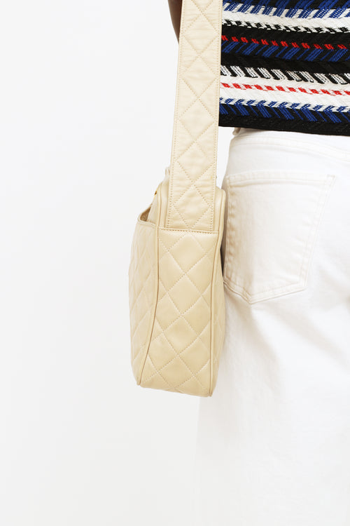 Chanel Beige Leather Quilted CC Crossbody Bag