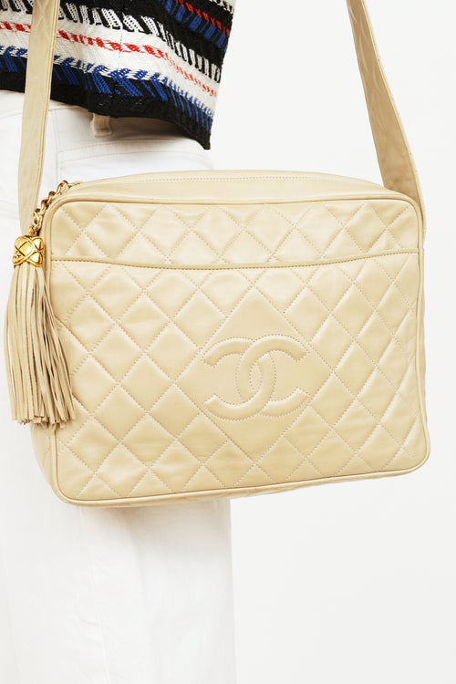 Chanel Beige Leather Quilted CC Crossbody Bag
