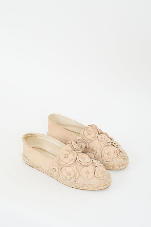 Chanel Beige Suede Camellia CC Espadrille Sneaker