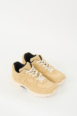 Chanel Beige Braided Raffia CC Logo Sneaker