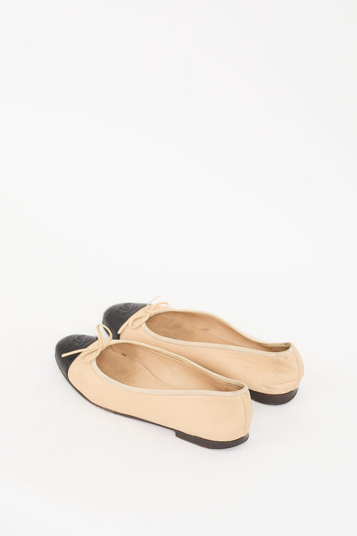 Chanel Beige & Black Leather CC Ballet Flat