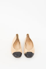 Chanel Beige & Black Leather CC Ballet Flat