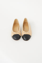 Chanel Beige & Black Bow Ballet Flat