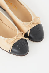 Chanel Beige & Black Bow Ballet Flat