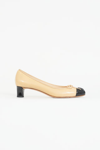 Chanel Beige & Black Patent Bow Heel