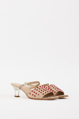 Chanel Beige & Red Suede Embellished Sandal