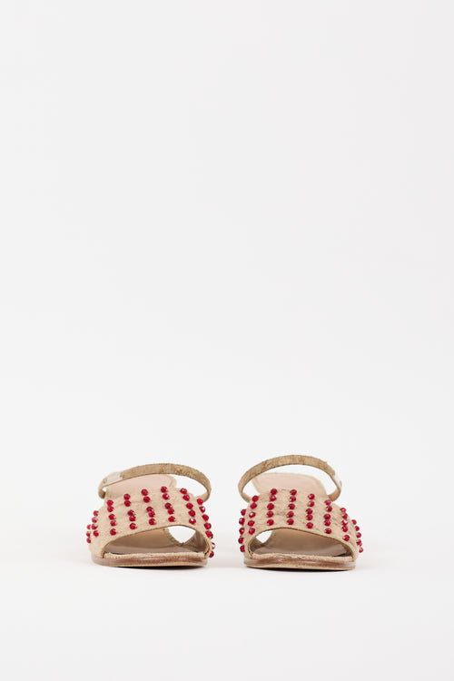 Chanel Beige & Red Suede Embellished Sandal
