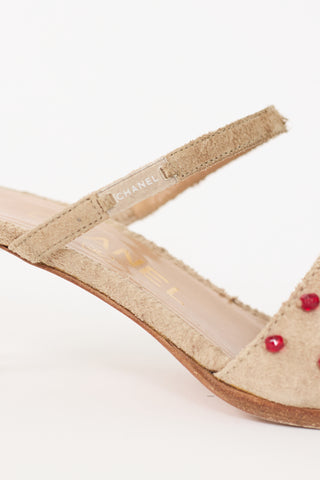 Chanel Beige & Red Suede Embellished Sandal